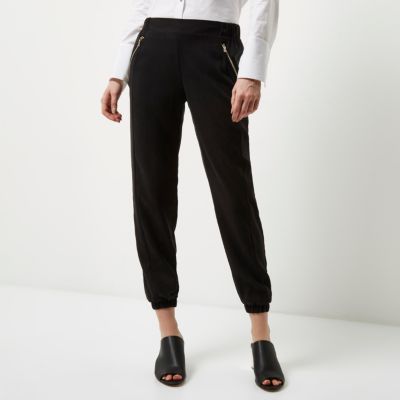 Black zip detail casual trousers